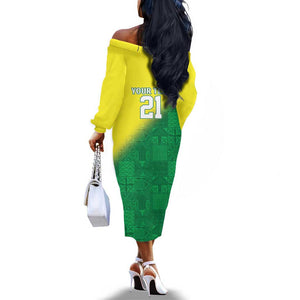 Custom Cricket African Nigeria Off The Shoulder Long Sleeve Dress Najeriya Angry Eagle Flag Motif - African Pride