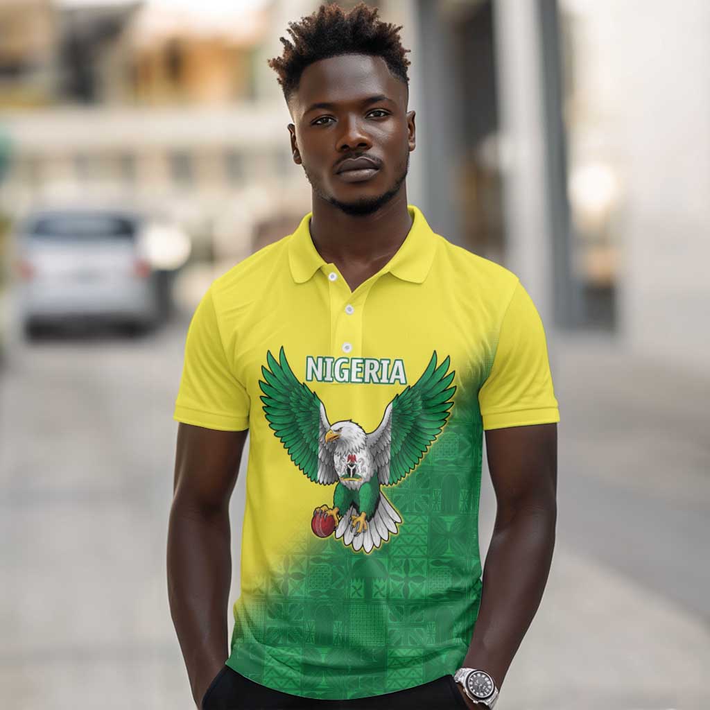 Custom Cricket African Nigeria Polo Shirt Najeriya Angry Eagle Flag Motif - African Pride