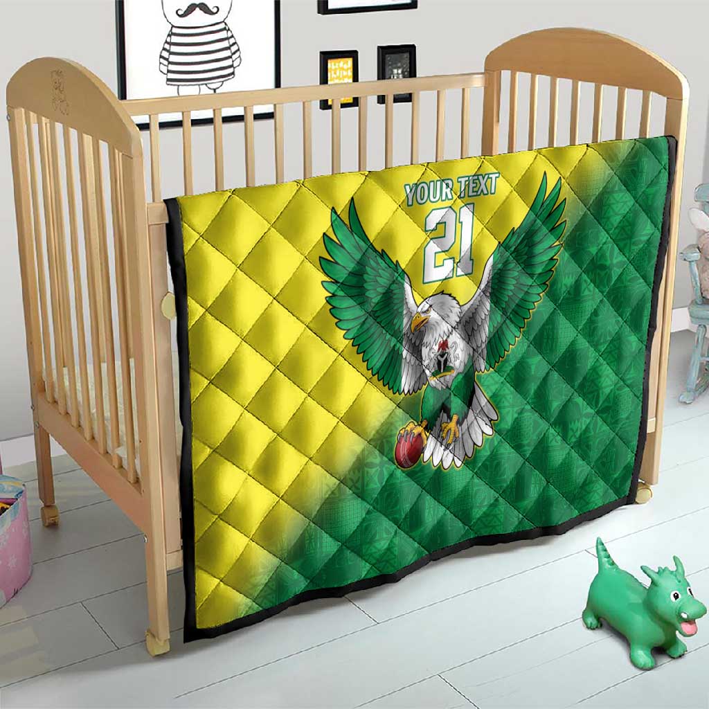 Custom Cricket African Nigeria Quilt Najeriya Angry Eagle Flag Motif - African Pride
