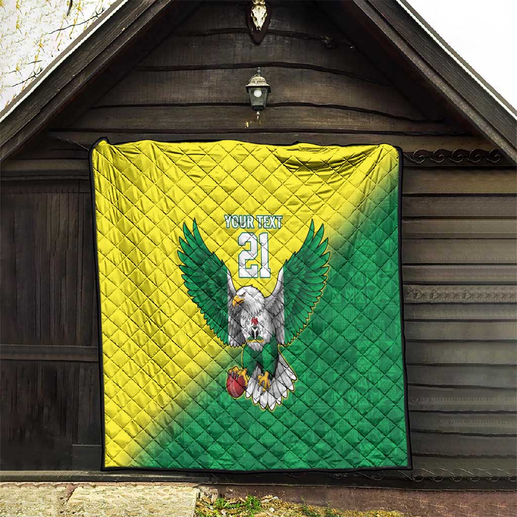 Custom Cricket African Nigeria Quilt Najeriya Angry Eagle Flag Motif - African Pride