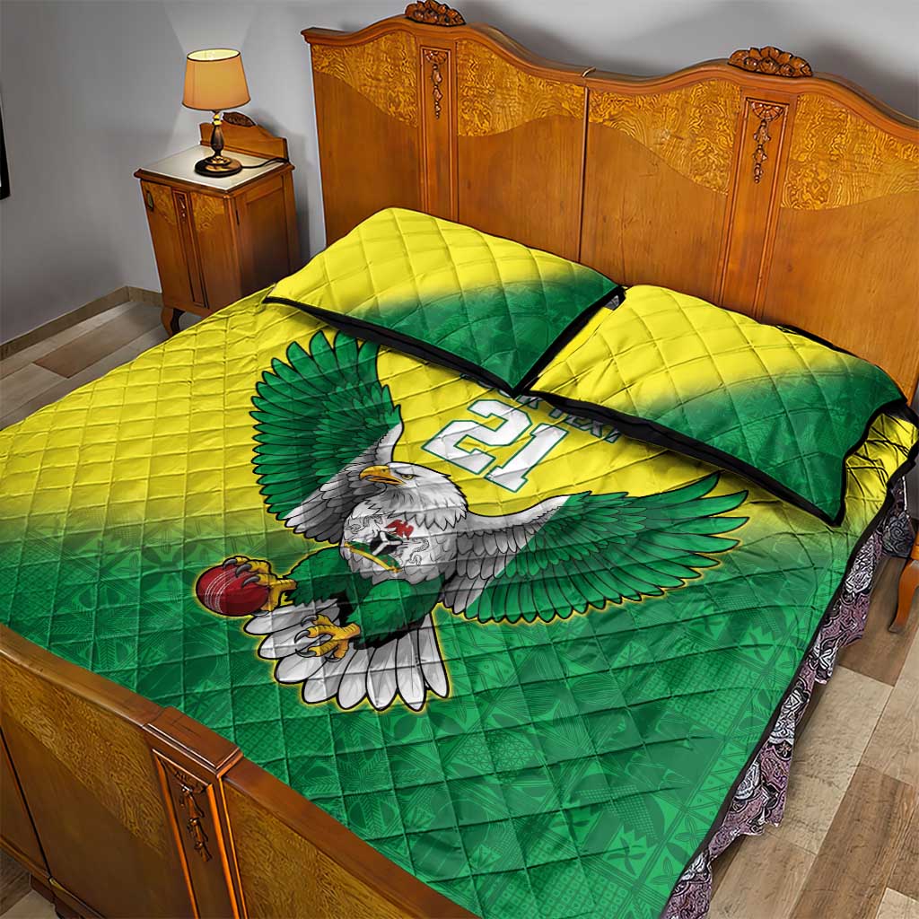 Custom Cricket African Nigeria Quilt Bed Set Najeriya Angry Eagle Flag Motif - African Pride