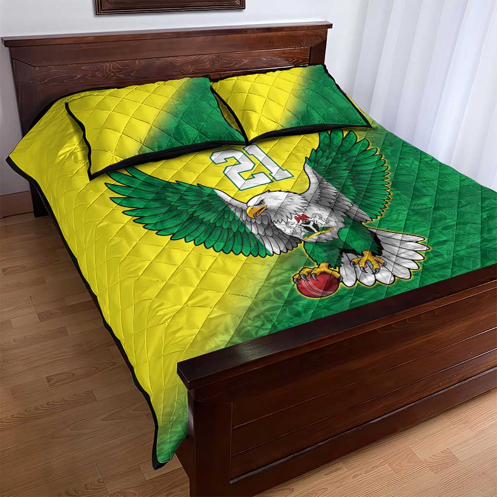 Custom Cricket African Nigeria Quilt Bed Set Najeriya Angry Eagle Flag Motif - African Pride