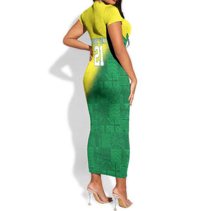 Custom Cricket African Nigeria Short Sleeve Bodycon Dress Najeriya Angry Eagle Flag Motif - African Pride