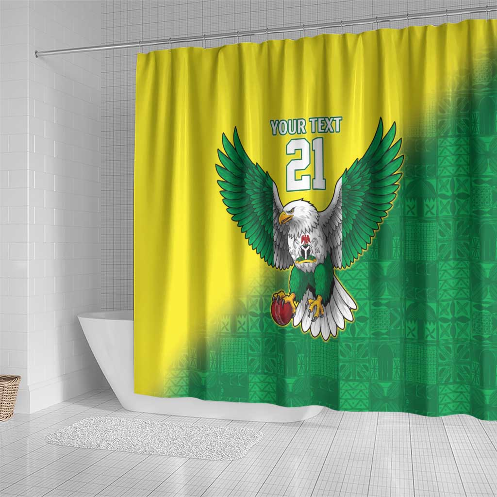 Custom Cricket African Nigeria Shower Curtain Najeriya Angry Eagle Flag Motif - African Pride