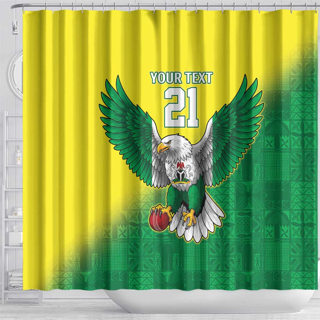 Custom Cricket African Nigeria Shower Curtain Najeriya Angry Eagle Flag Motif - African Pride