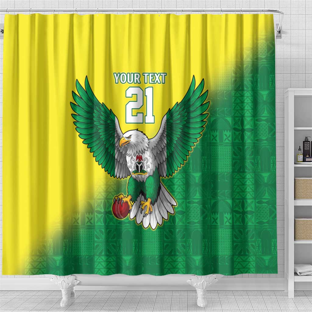 Custom Cricket African Nigeria Shower Curtain Najeriya Angry Eagle Flag Motif - African Pride