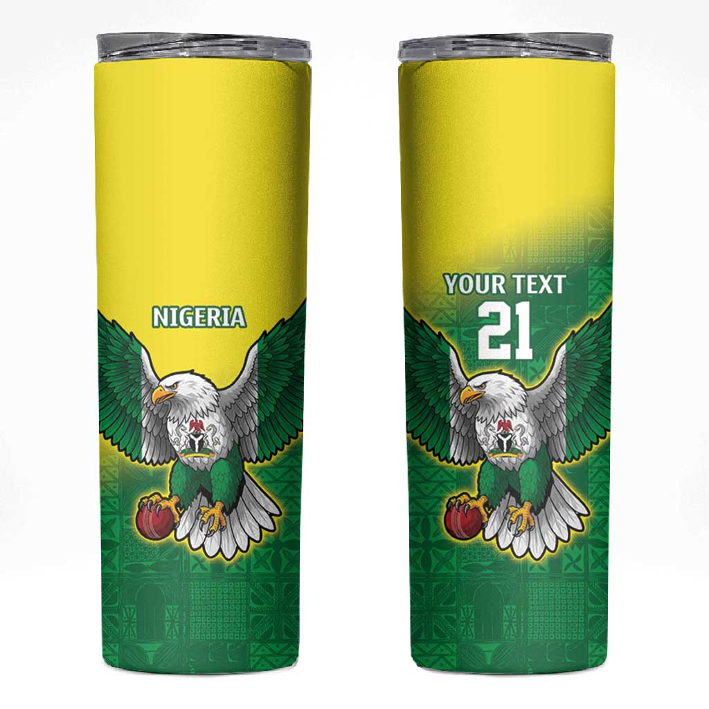 Custom Cricket African Nigeria Skinny Tumbler Najeriya Angry Eagle Flag Motif - African Pride