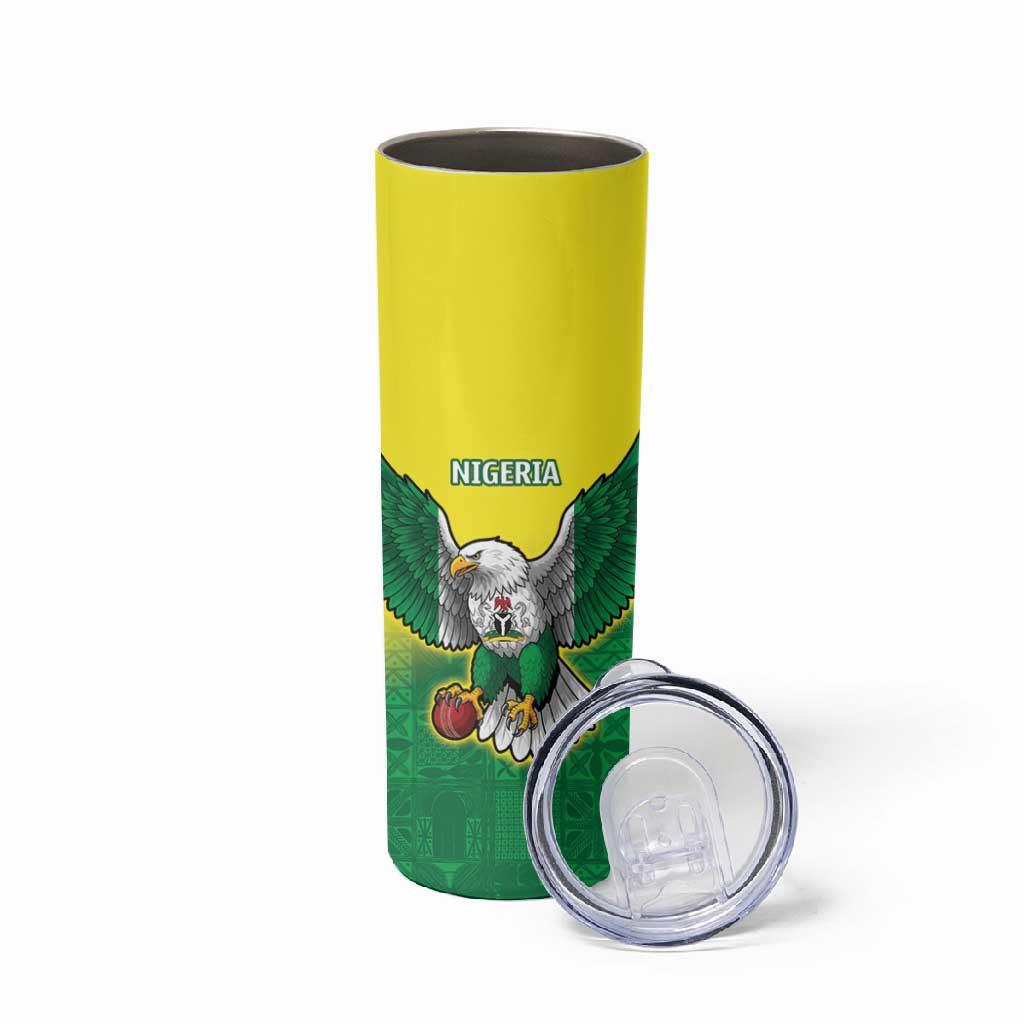 Custom Cricket African Nigeria Skinny Tumbler Najeriya Angry Eagle Flag Motif - African Pride
