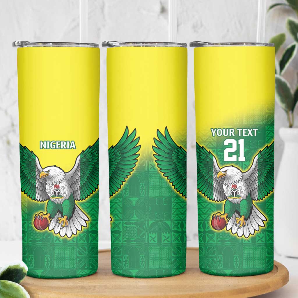 Custom Cricket African Nigeria Skinny Tumbler Najeriya Angry Eagle Flag Motif - African Pride