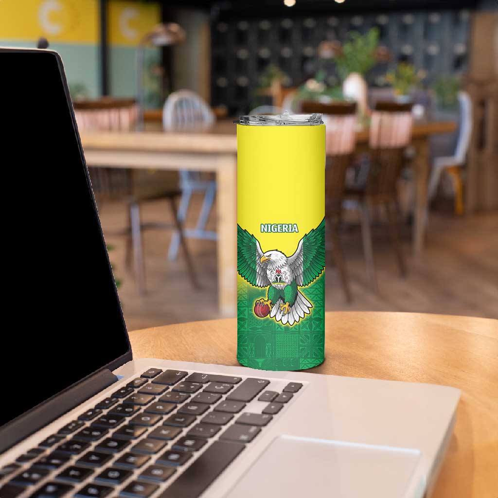 Custom Cricket African Nigeria Skinny Tumbler Najeriya Angry Eagle Flag Motif - African Pride