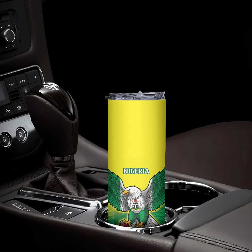 Custom Cricket African Nigeria Skinny Tumbler Najeriya Angry Eagle Flag Motif - African Pride