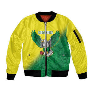 Custom Cricket African Nigeria Sleeve Zip Bomber Jacket Najeriya Angry Eagle Flag Motif - African Pride