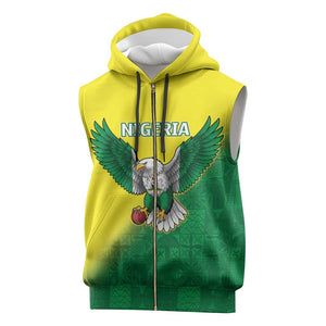 Custom Cricket African Nigeria Sleeveless Zip Hoodie Najeriya Angry Eagle Flag Motif - African Pride
