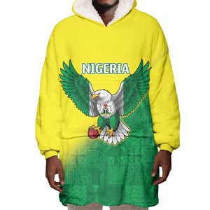 Custom Cricket African Nigeria Wearable Blanket Hoodie Najeriya Angry Eagle Flag Motif - African Pride