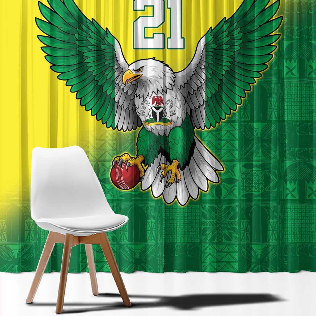 Custom Cricket African Nigeria Window Curtain Najeriya Angry Eagle Flag Motif - African Pride