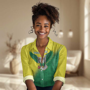 Custom Cricket African Nigeria Women Casual Shirt Najeriya Angry Eagle Flag Motif - African Pride