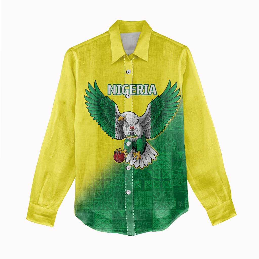 Custom Cricket African Nigeria Women Casual Shirt Najeriya Angry Eagle Flag Motif - African Pride