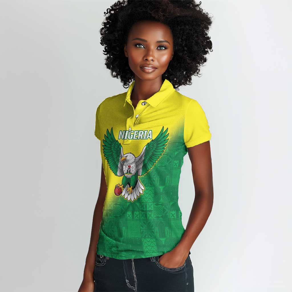 Custom Cricket African Nigeria Women Polo Shirt Najeriya Angry Eagle Flag Motif - African Pride