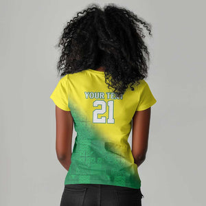 Custom Cricket African Nigeria Women V-Neck T-Shirt Najeriya Angry Eagle Flag Motif - African Pride