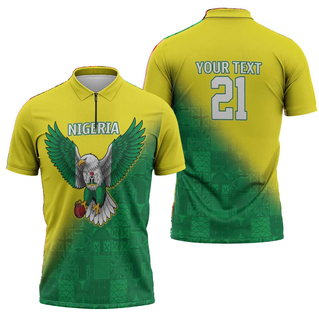 Custom Cricket African Nigeria Zipper Polo Shirt Najeriya Angry Eagle Flag Motif