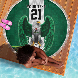 Custom Football African Nigeria Beach Blanket Retro Nigeria 20-21 Eagle Flag Motif - African Pride