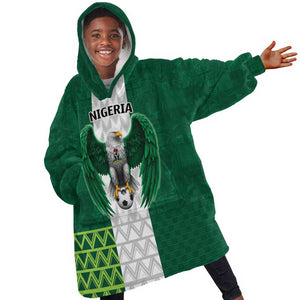 Custom Football African Nigeria Kid Wearable Blanket Hoodie Retro Nigeria 20-21 Eagle Flag Motif - African Pride