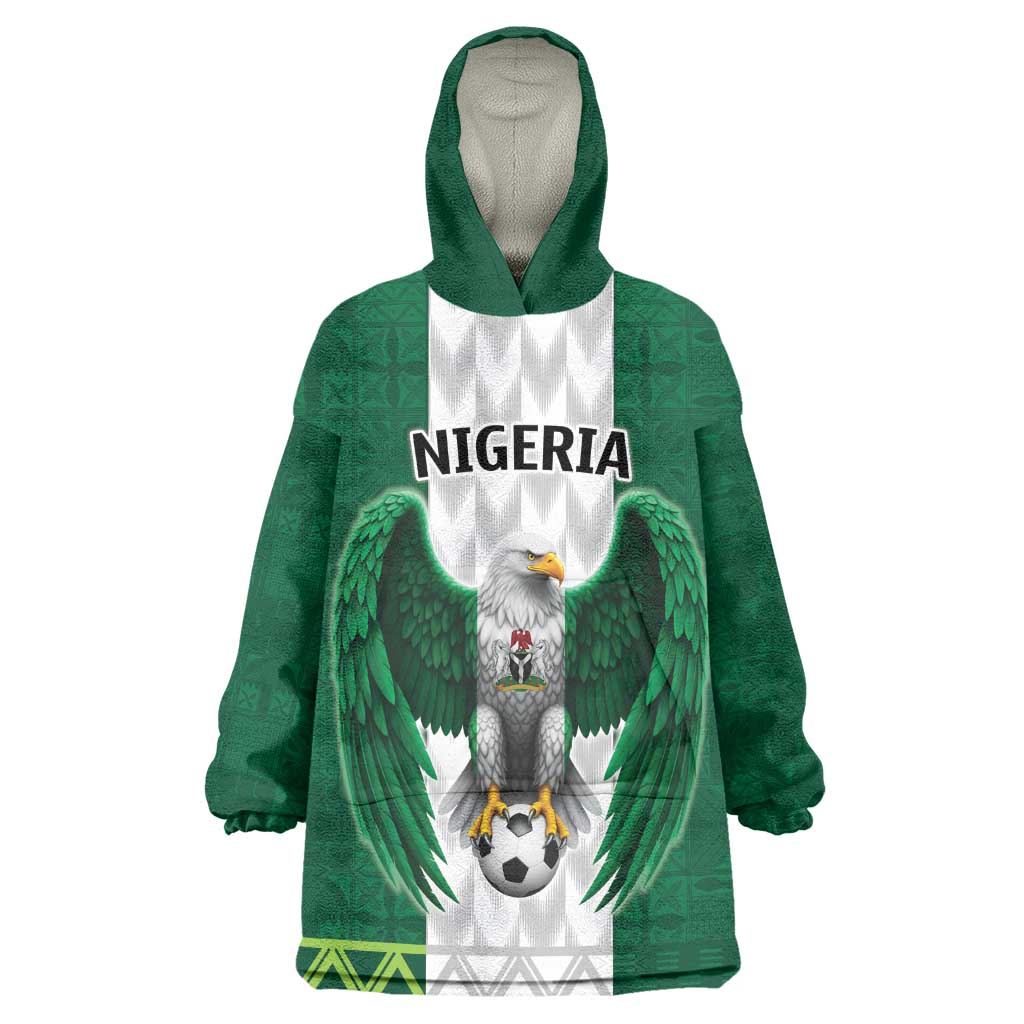 Custom Football African Nigeria Kid Wearable Blanket Hoodie Retro Nigeria 20-21 Eagle Flag Motif - African Pride