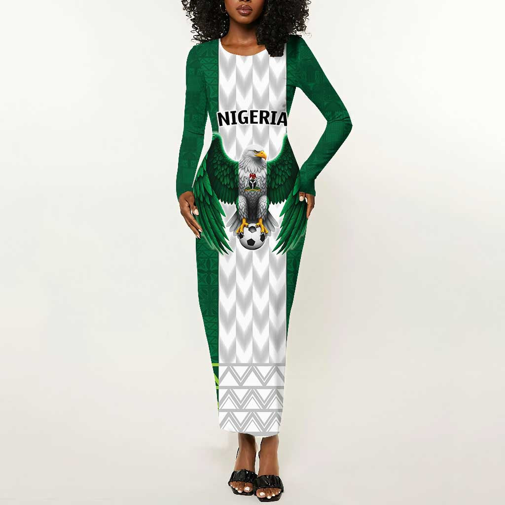 Custom Football African Nigeria Long Sleeve Bodycon Dress Retro Nigeria 20-21 Eagle Flag Motif - African Pride