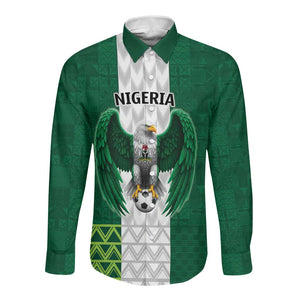 Custom Football African Nigeria Long Sleeve Button Shirt Retro Nigeria 20-21 Eagle Flag Motif - African Pride
