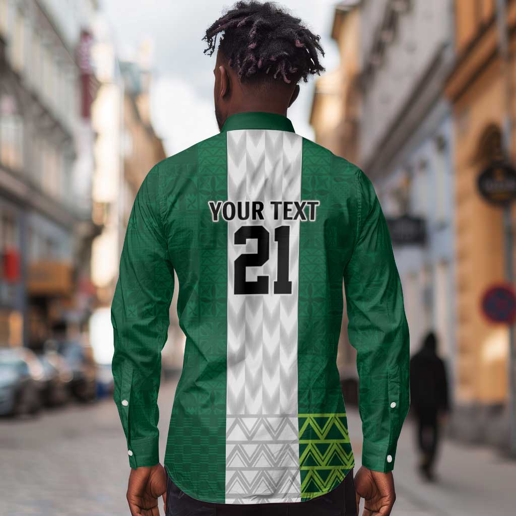 Custom Football African Nigeria Long Sleeve Button Shirt Retro Nigeria 20-21 Eagle Flag Motif - African Pride