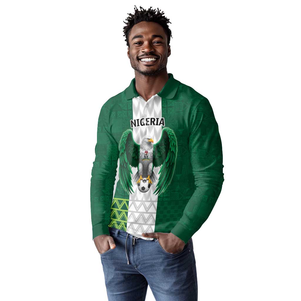Custom Football African Nigeria Long Sleeve Polo Shirt Retro Nigeria 20-21 Eagle Flag Motif - African Pride