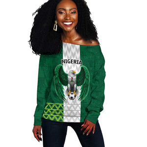 Custom Football African Nigeria Off Shoulder Sweater Retro Nigeria 20-21 Eagle Flag Motif - African Pride