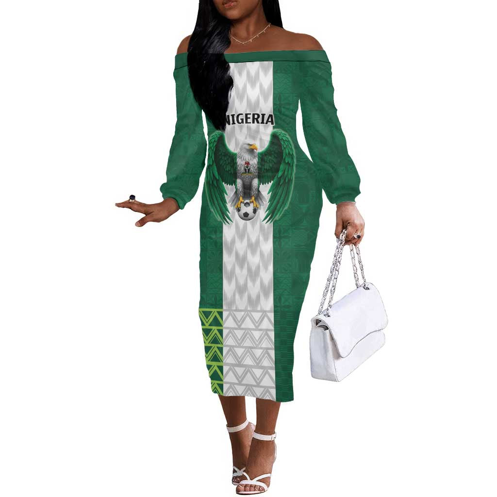Custom Football African Nigeria Off The Shoulder Long Sleeve Dress Retro Nigeria 20-21 Eagle Flag Motif - African Pride