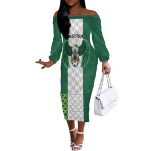 Custom Football African Nigeria Off The Shoulder Long Sleeve Dress Retro Nigeria 20-21 Eagle Flag Motif - African Pride