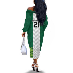 Custom Football African Nigeria Off The Shoulder Long Sleeve Dress Retro Nigeria 20-21 Eagle Flag Motif - African Pride