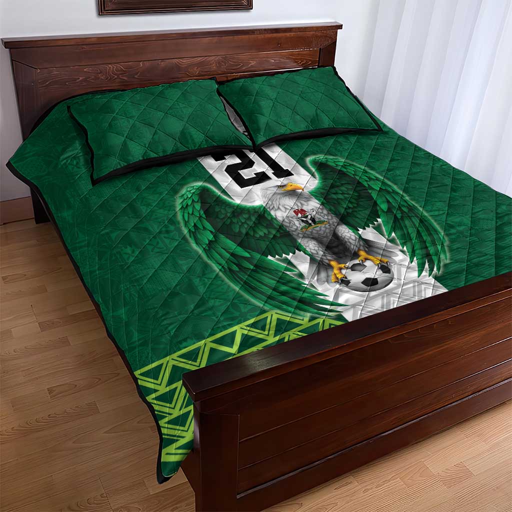 Custom Football African Nigeria Quilt Bed Set Retro Nigeria 20-21 Eagle Flag Motif - African Pride
