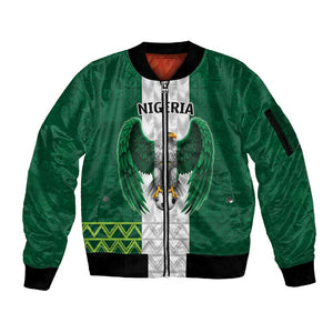 Custom Football African Nigeria Sleeve Zip Bomber Jacket Retro Nigeria 20-21 Eagle Flag Motif - African Pride