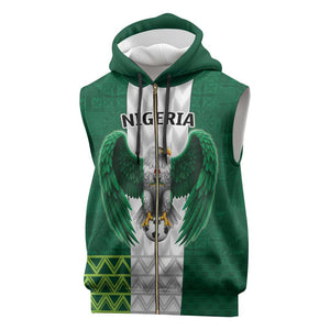 Custom Football African Nigeria Sleeveless Zip Hoodie Retro Nigeria 20-21 Eagle Flag Motif - African Pride