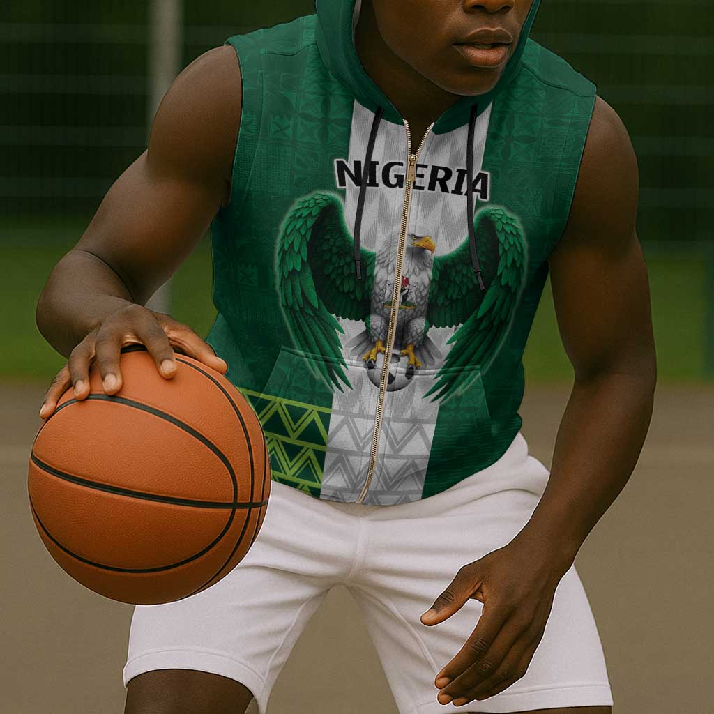 Custom Football African Nigeria Sleeveless Zip Hoodie Retro Nigeria 20-21 Eagle Flag Motif - African Pride