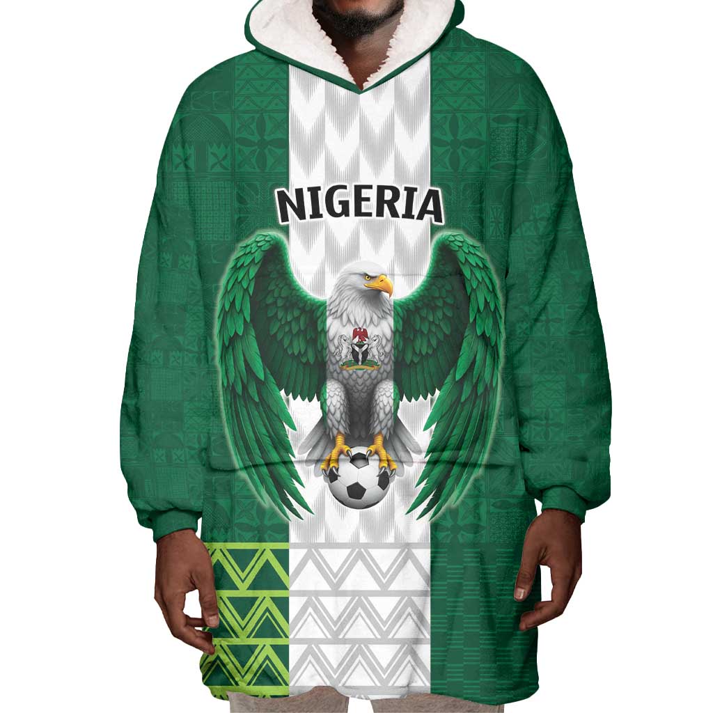Custom Football African Nigeria Wearable Blanket Hoodie Retro Nigeria 20-21 Eagle Flag Motif - African Pride