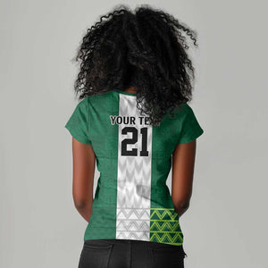 Custom Football African Nigeria Women V-Neck T-Shirt Retro Nigeria 20-21 Eagle Flag Motif - African Pride