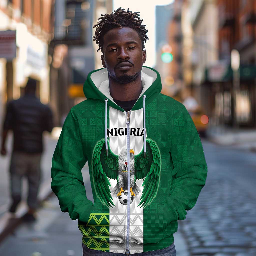 Custom Football African Nigeria Zip Hoodie Retro Nigeria 20-21 Eagle Flag Motif - African Pride