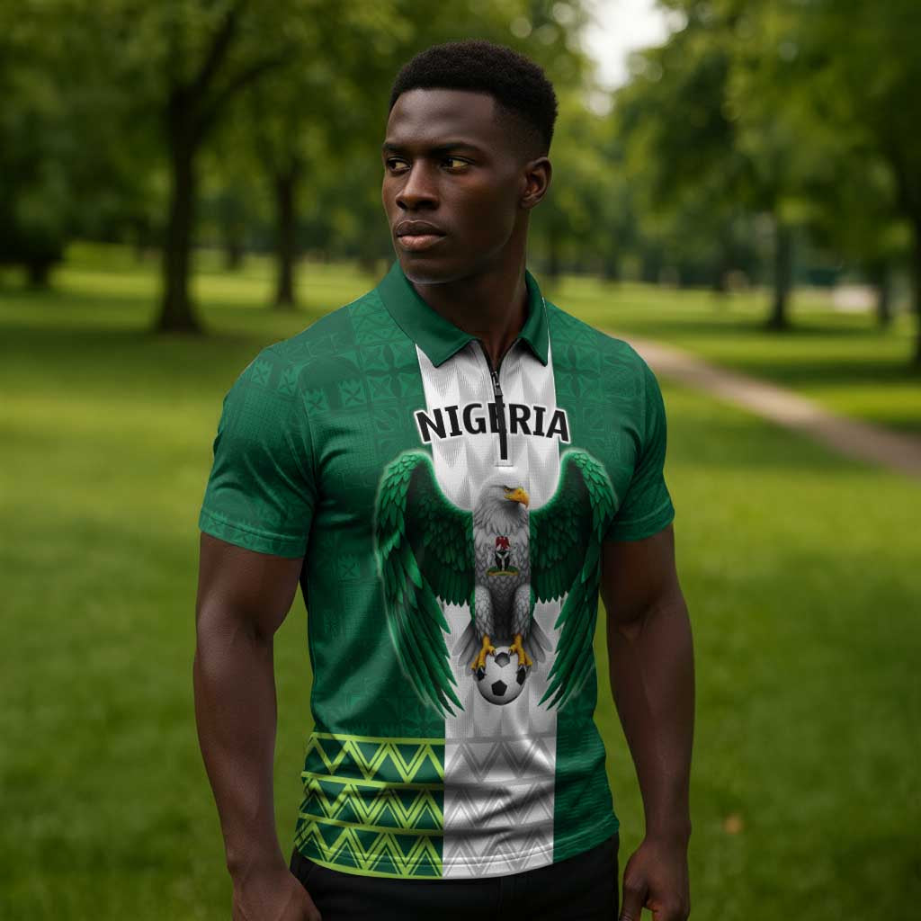 Custom Football African Nigeria Zipper Polo Shirt Retro Nigeria 20-21 Eagle Flag Motif