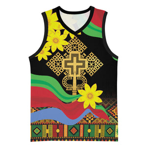 Eritrea Meskel Basketball Jersey Eritrean Tribal Meskel Daisy Flag Inspired