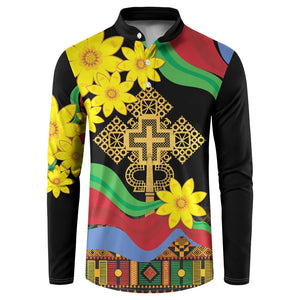 Eritrea Meskel Button Sweatshirt Eritrean Tribal Meskel Daisy Flag Inspired
