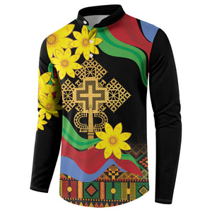 Eritrea Meskel Button Sweatshirt Eritrean Tribal Meskel Daisy Flag Inspired