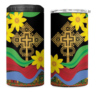 Eritrea Meskel 4 in 1 Can Cooler Tumbler Eritrean Tribal Meskel Daisy Flag Inspired