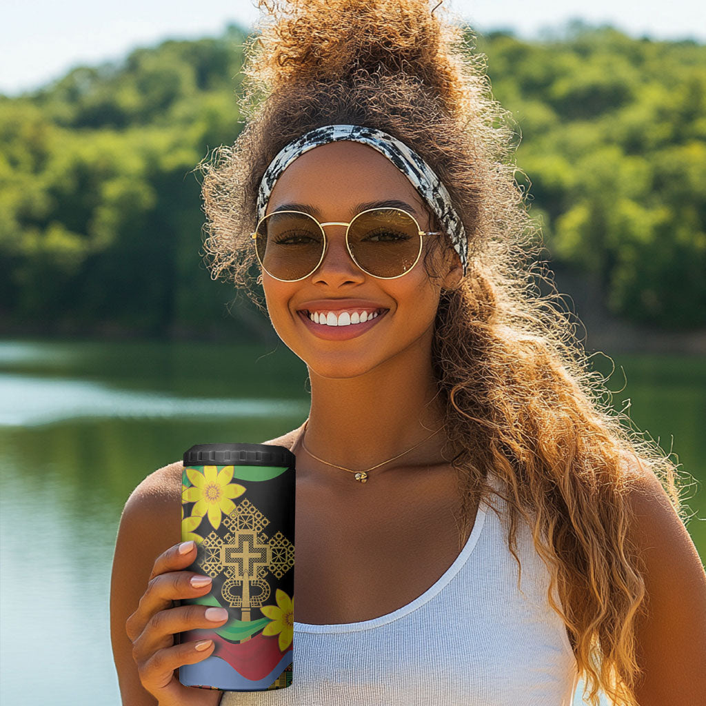 Eritrea Meskel 4 in 1 Can Cooler Tumbler Eritrean Tribal Meskel Daisy Flag Inspired