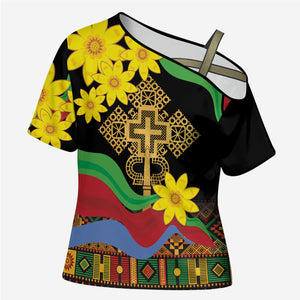 Eritrea Meskel Cross Shoulder Shirt Eritrean Tribal Meskel Daisy Flag Inspired