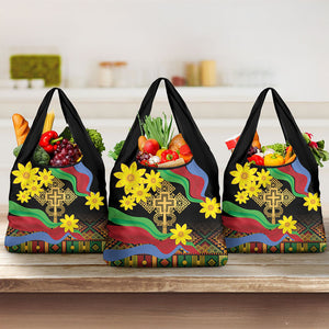 Eritrea Meskel Grocery Bag Eritrean Tribal Meskel Daisy Flag Inspired